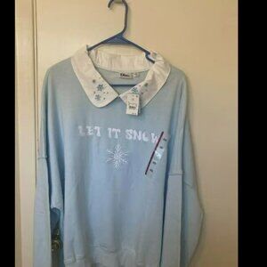 NWT Doe Collared Sweatshirt Let It Snow Graphic Pullover, Plus Size XXL